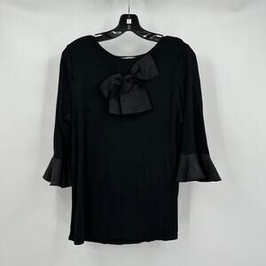 Dainty Jewells Womens Top Size M Modest Black Bow Detail Ruffle Sleeve Romantic‎
